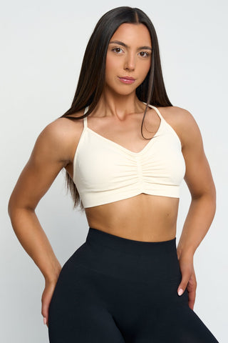 Premier Ruched Sports Bra - Pure White - TRÄNA